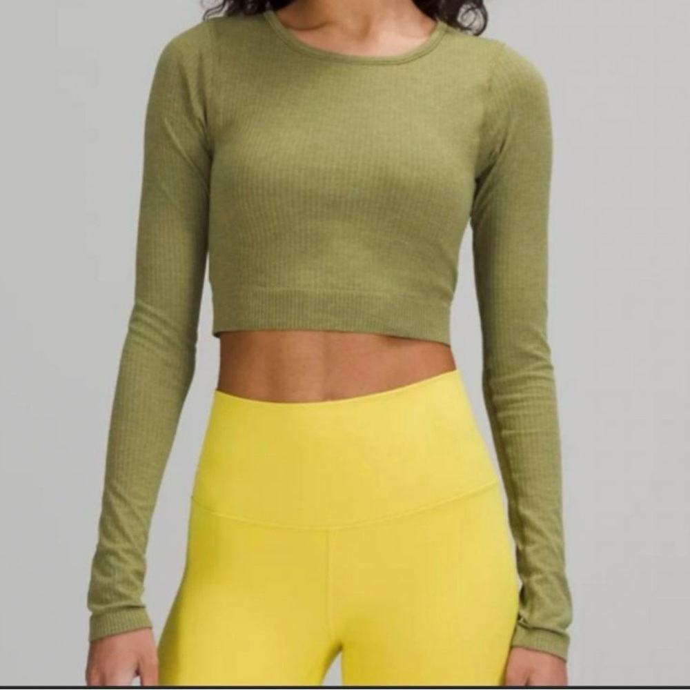 Ebb to Street long sleeve crop top. Bronze Green.